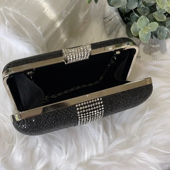 CRYSTAL ENCRUSTED EVENING BAG beaded EVENING BAG💥black w chain TIMELESS CLASSIC - Picture 5 of 10